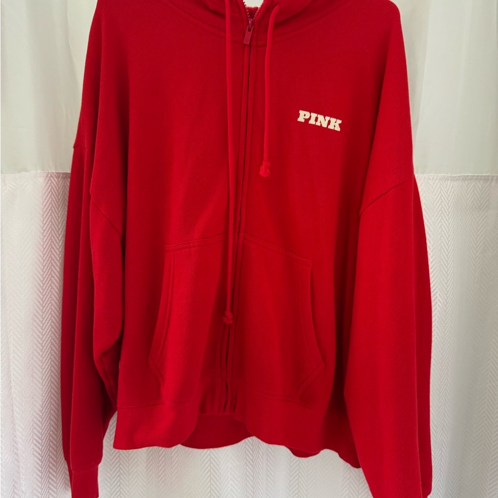 PINK Victoria's Secret Bright Red Zip Hoodie Sweater